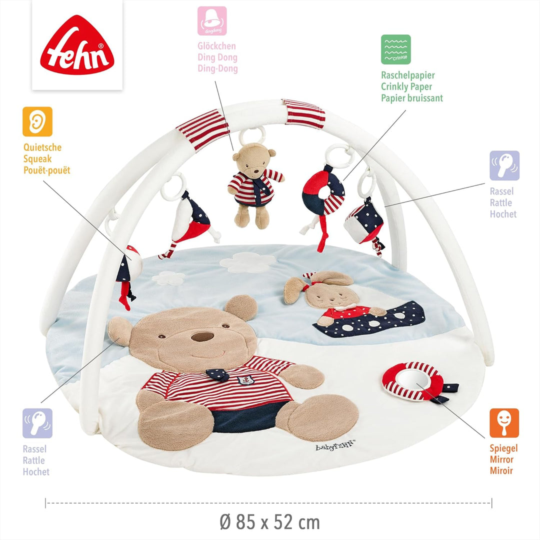 Fehn 078220 3-D-Activity-Decke Teddy / Spielbogen mit 5 abnehmbaren Spielzeugen für Babys Spiel & Sp