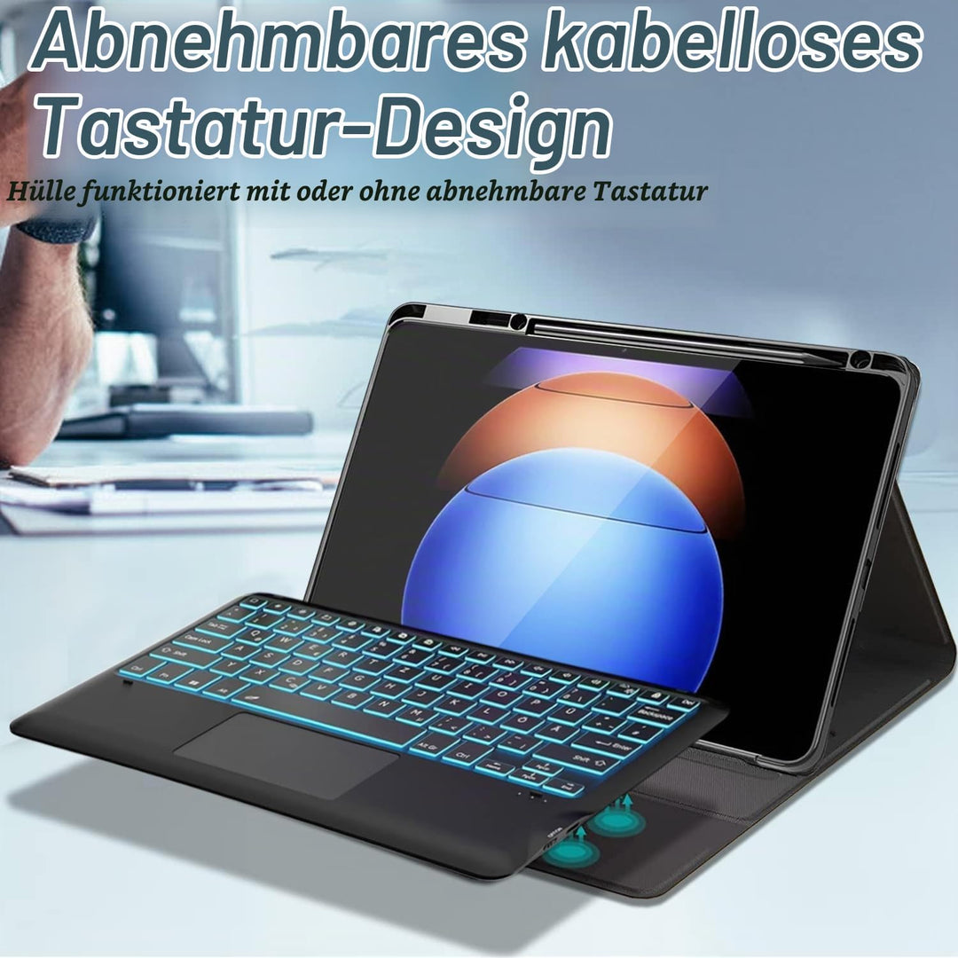 Wineecy Beleuchtete Tastatur Hülle für Xiaomi Pad 6S Pro 12.4 Zoll Tablet 2024, Magnetisch Abnehmbar