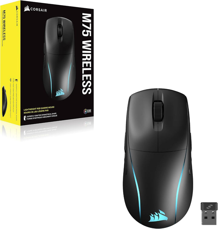 Corsair M75 Wireless RGB Leichte FPS Gaming-Maus – 26.000 DPI – Austauschbare Seitentasten – iCUE-Ko