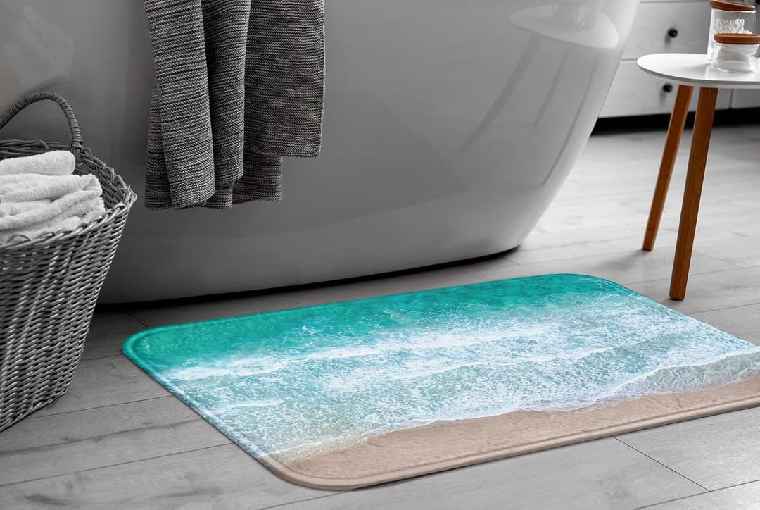 Britimes Badematte für Badezimmer, rutschfest, blau, Strand, Sandwellen, waschbar, Bodenmatte, Badez