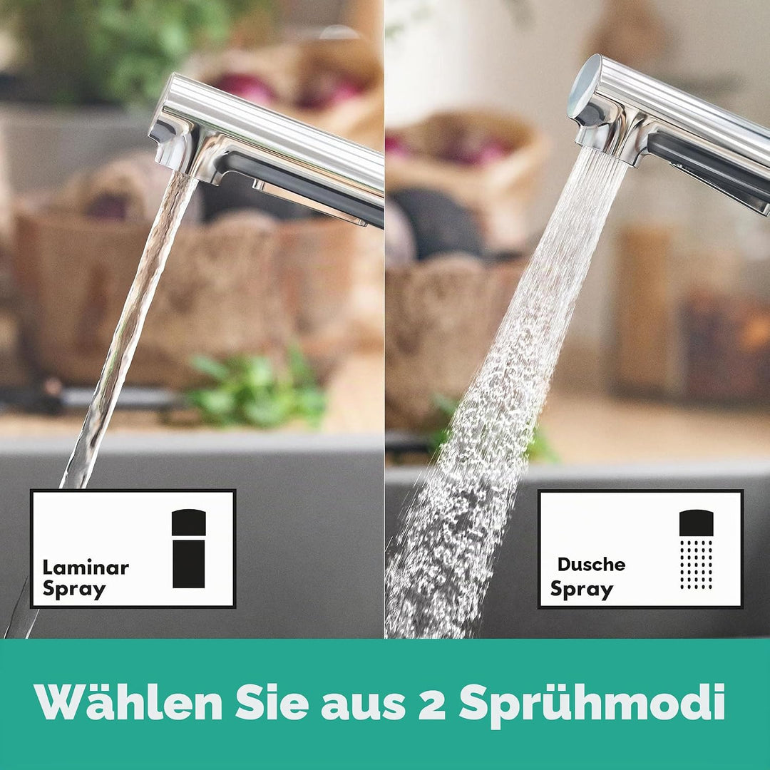hansgrohe Zesis M33 - Küchenarmatur mit Metall Brause ausziehbar, 2 Strahlarten, Wasserhahn Küche mi