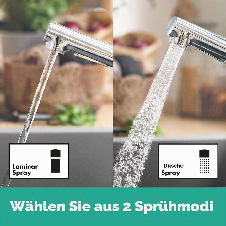 hansgrohe Zesis M33 - Küchenarmatur mit Metall Brause ausziehbar, 2 Strahlarten, Wasserhahn Küche mi