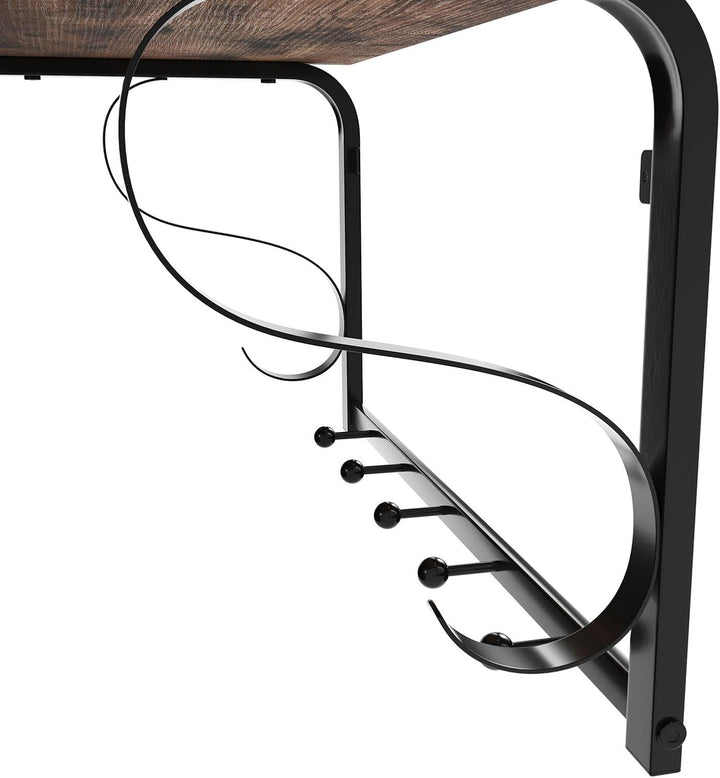 VASAGLE Wandgarderobe Industrial, mit Regal, 5 Haken, Kleiderstange, für Flur, Badezimmer, Wohnzimme