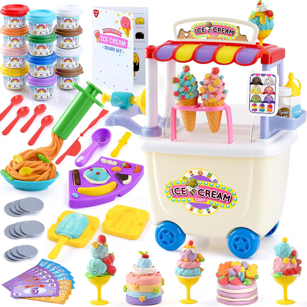 PLAY Das Eiswagen Kinder Knete Set - DIY Knete Zubehör, Kinderknete Kitchen Creations mit Knetwerkze