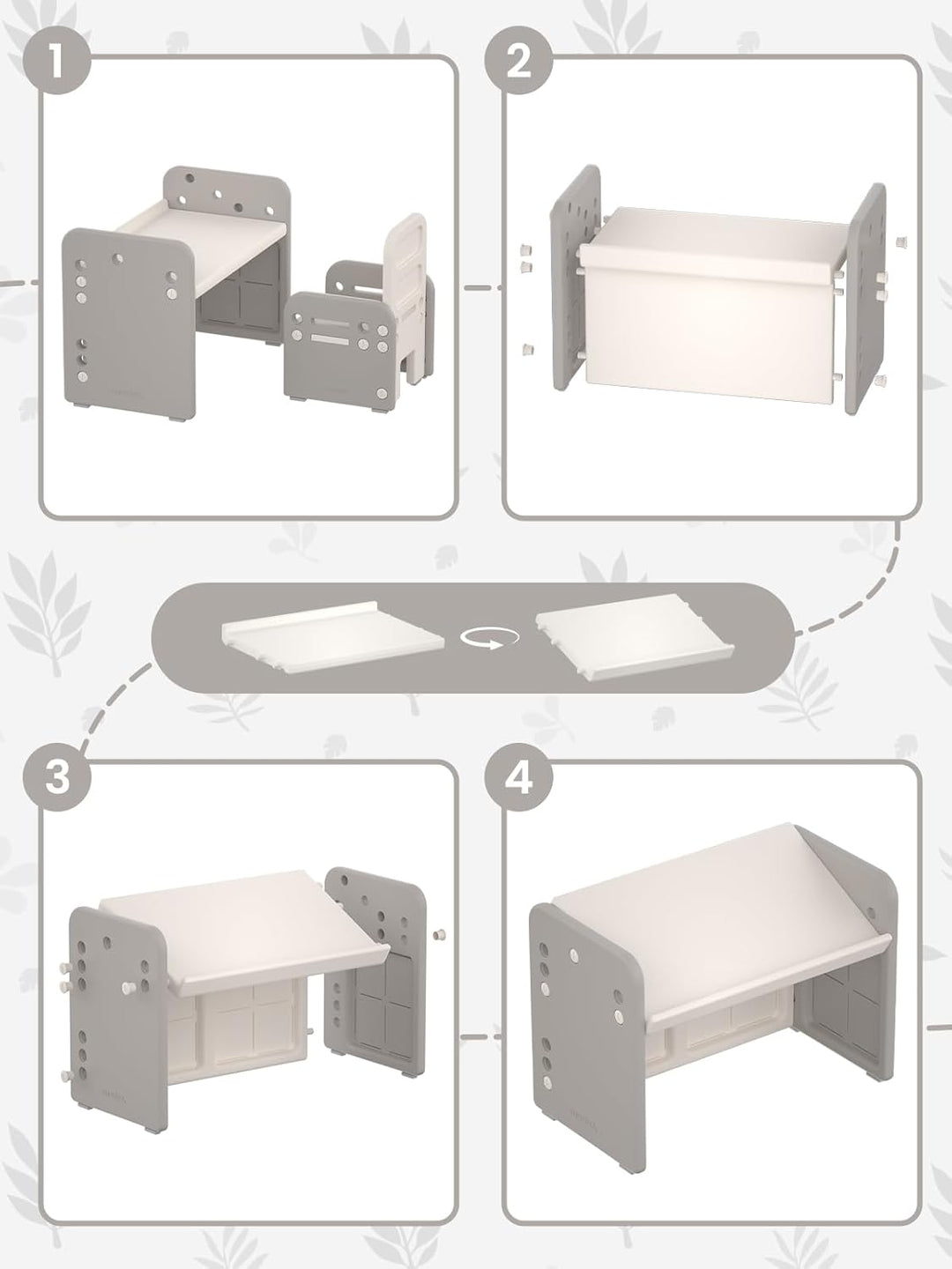 Kindertisch mit Stühle, Höhenverstellbarer Kinder Tisch Stuhl Set, Konvertierbarer Desktop，Multifunk