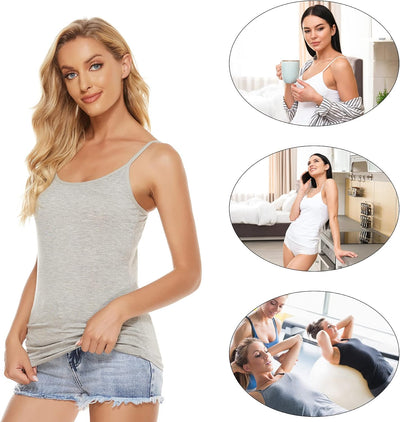 BQTQ 5 Stück Spaghetti Top Damen Unterhemd Spaghettiträger Tank Top mit Verstellbarer Strap Basic Ca