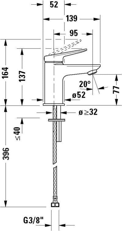 Duravit Wave Waschtischarmatur, Grösse S (Auslauf Höhe 77 mm), wassersparende Waschbecken Armatur (M