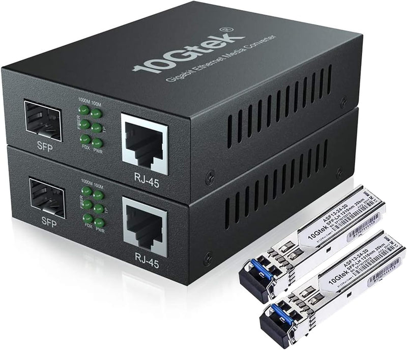 10Gtek® [2 Stück] Gigabit Ethernet Medienkonverter, SFP Slot mit SFP LX Modul, Single-Mode Dual LC F