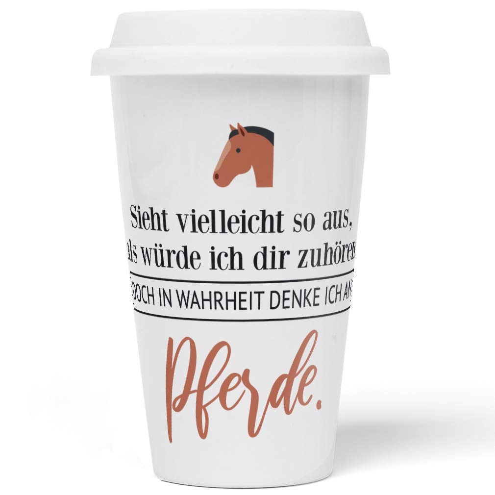 JUNIWORDS To-Go Becher mit Deckel, Sieht vielleicht so aus, als würde ich dir zuhören. Doch in Wahrh
