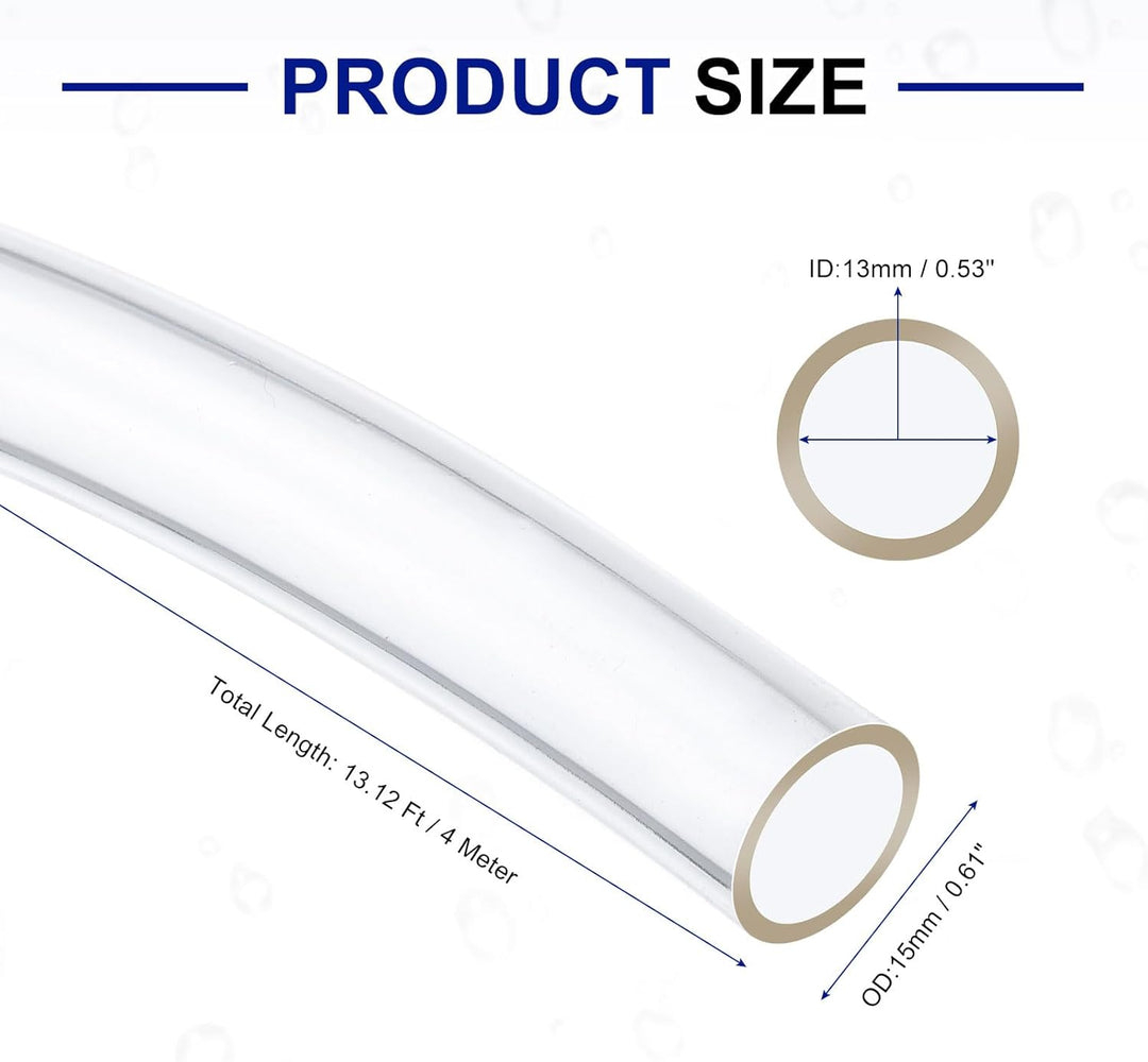 QUARKZMAN PVC Schlauch 13mm ID x 15mm OD (4 Meter) - Aquarium Schläuche - Gummischlauch Bierschlauch