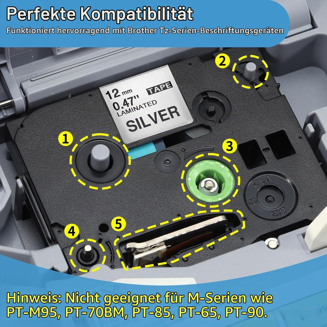 COLORWING kompatibel für Brother Schwarz auf Silber TZe-931 TZe931 P-Touch Schriftband 12 mm 0.47 Si