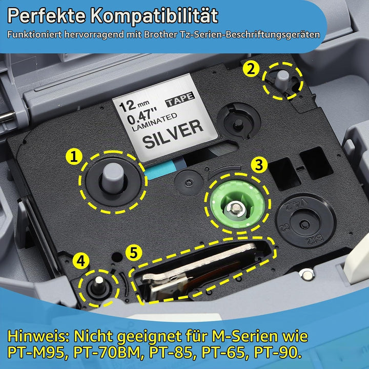 COLORWING kompatibel für Brother Schwarz auf Silber TZe-931 TZe931 P-Touch Schriftband 12 mm 0.47 Si