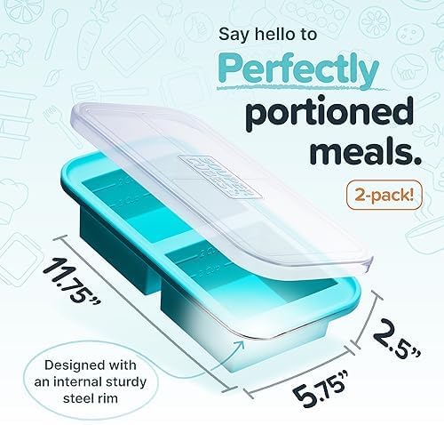 Souper Cubes 2-Cup Extra-Large Silicone Freezer Tray with lid- 2 Pack - Makes 4 Perfect 2 Cup portio