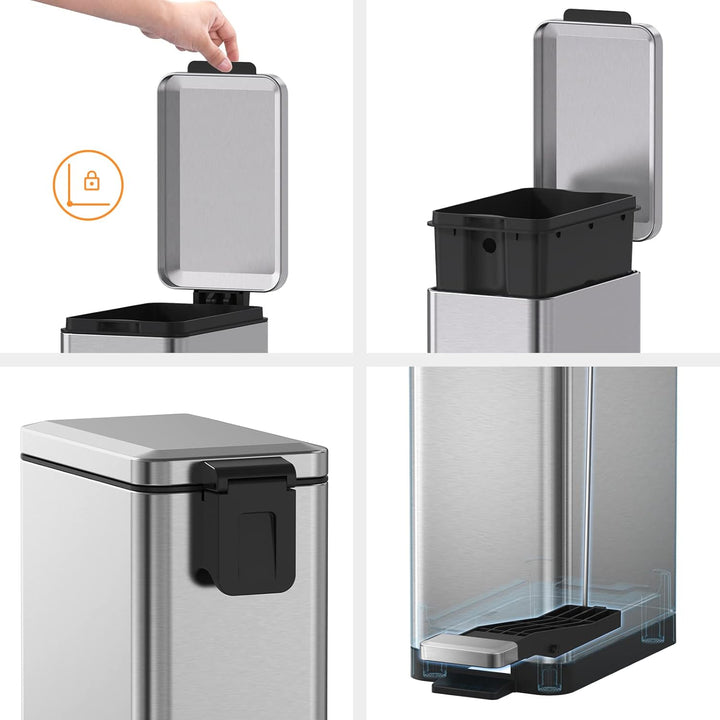 Mbillion Mülleimer Bad 10 Liter schlankes Design Tritt-Mülleimer mit starkem Pedal, rechteckiger Ede