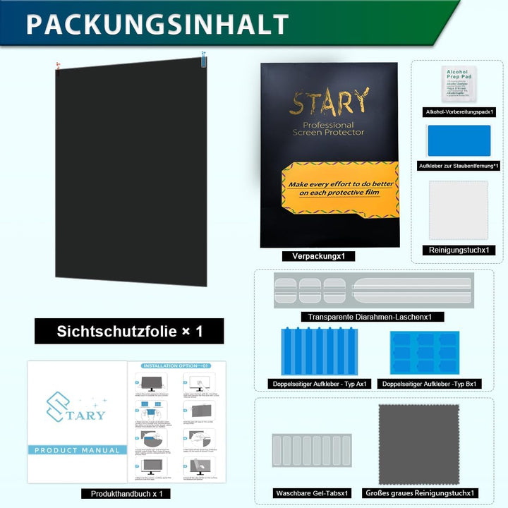 STARY Blickschutzfolie 24 Zoll für 16:9 Monitor, Anti-Blaulicht Displayschutz, Abnehmbarer Blendschu