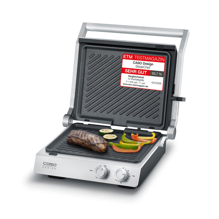 CASO SteakChef Kontaktgrill, 2000 W, PFAS-freie Keramik-Antihaftbeschichtung, abnehmbare Grillplatte