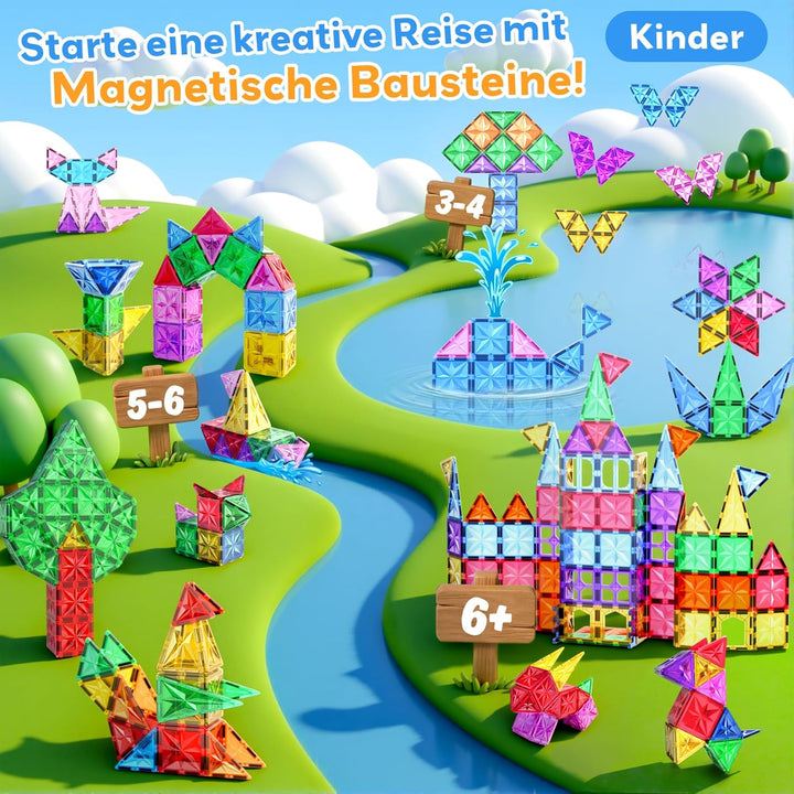 WOOBLO Magnetische Bausteine, Magnetspiel STEM Montessori Spielzeug ab 3 Jahre, Magnete Spielzeug ab