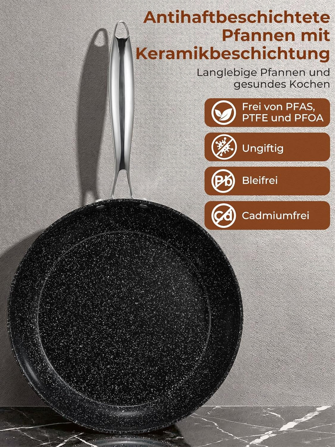 FOHERE Topfset Pfannenset 17-Teilig, Induktions Kochtopf Set mit Glasdeckeln, Töpfe und Pfannen Set,
