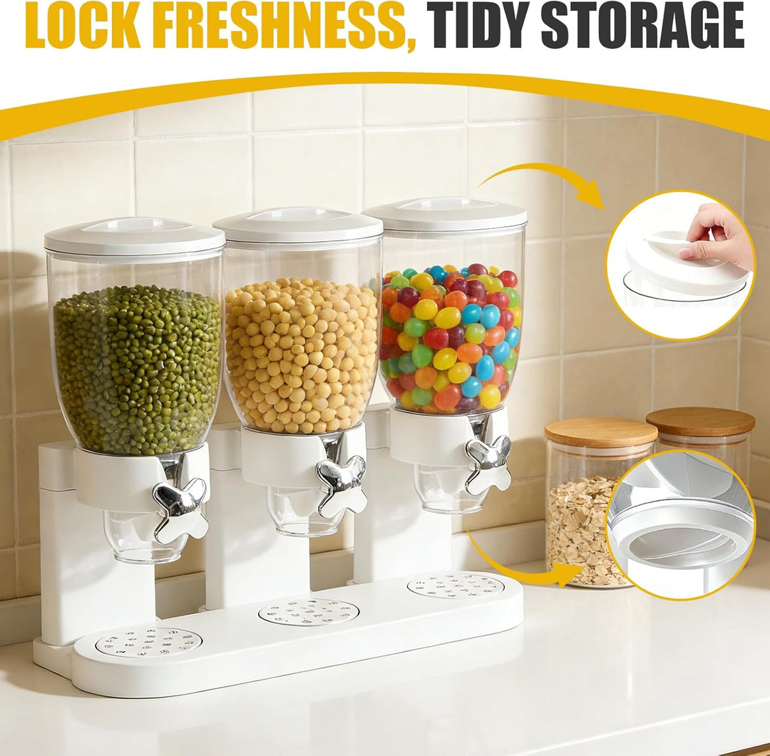 Cereal Dispenser 2L, Dreifacher Müsli Verteiler für die Arbeitsplatte, Müslispender 3er Set Luftdich