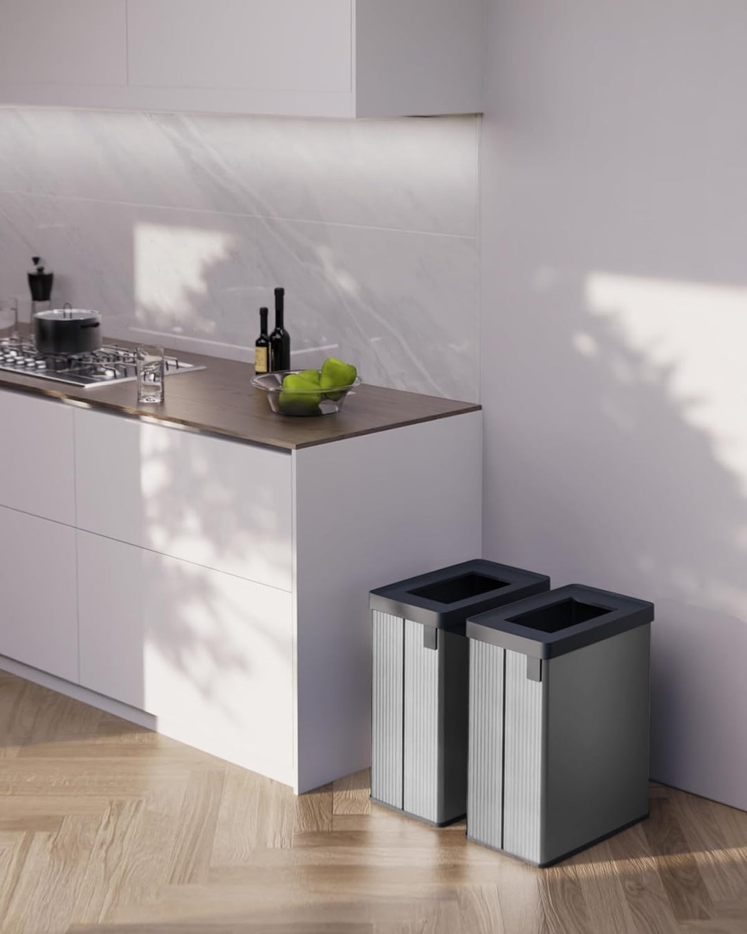 Curver Verto Recycle 54L Mülleimer für Küche, zwei Fächer, einfache Sortierung, offen, schlankes Des