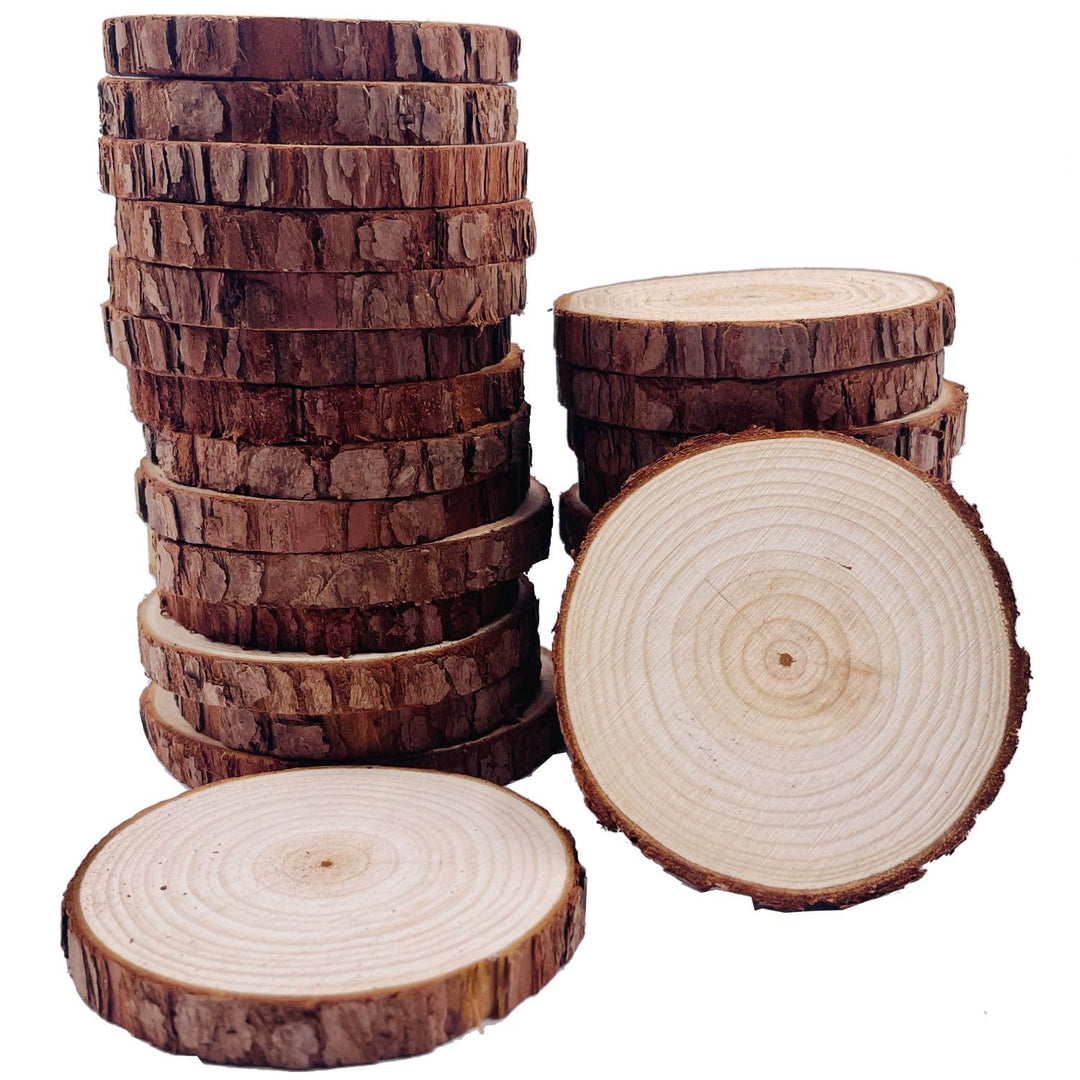 Holzscheiben 25 Stück Holz Log Scheiben 8-9 cm Baumscheiben mit Rinde unlackiertes Holz-Bastelset un