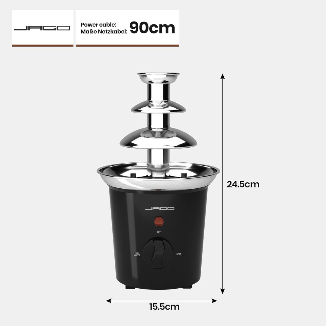 Jago® Schokoladenbrunnen 60W - 3 Etagen, 400 gr Kapazität, Edelstahl, Spül­ma­schi­nen­fest, Rot ode