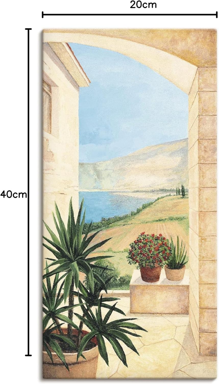 ARTLAND Wanddeko Leinwand Bilder Wandbild Landschaften Fensterblick Italien Malerei Creme A5DK Blick
