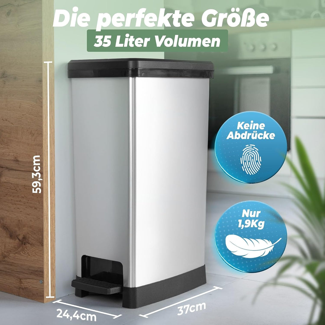 Novaliv 2x Grosser Mülleimer mit Deckel - 35L Tretmülleimer mit Soft-Close-System - Treteimer Müllbe