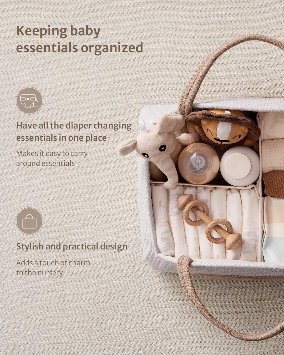 Blissful Diary Earthy Rainbow Wickeltasche aus Baumwollseil, gross, für Neugeborene, Jungen und Mädc