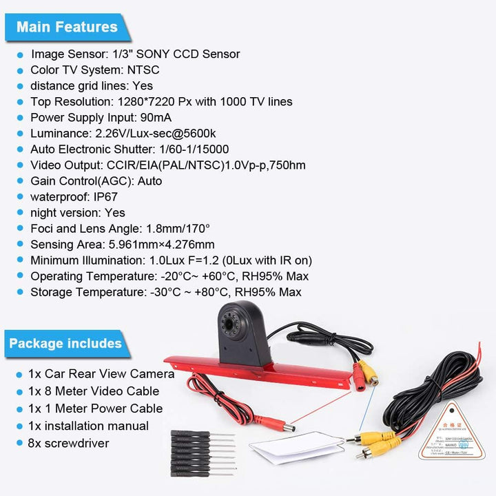 18mm Linse Top Qualität Auto Bremsleuchte Rückfahrkamera für VW T5 Bus Transporter Multivan Caravell