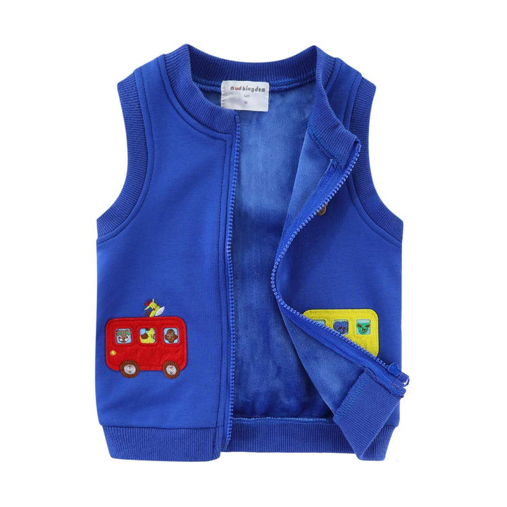 Mud Kingdom Jungen Mädchen Westen Fleece Lined Zip Up Cartoon Schulbus 2 Jahre Blau, 2 Jahre Blau