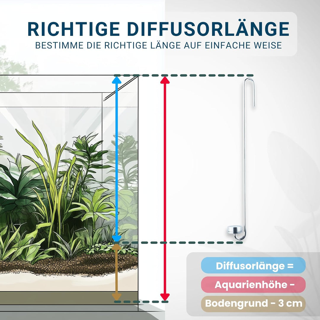 Q-Grow CO2 Diffusor Aquarium aus Edelstahl, mit wechselbarer Keramikscheibe, inkl. 2m Schlauch - 30c
