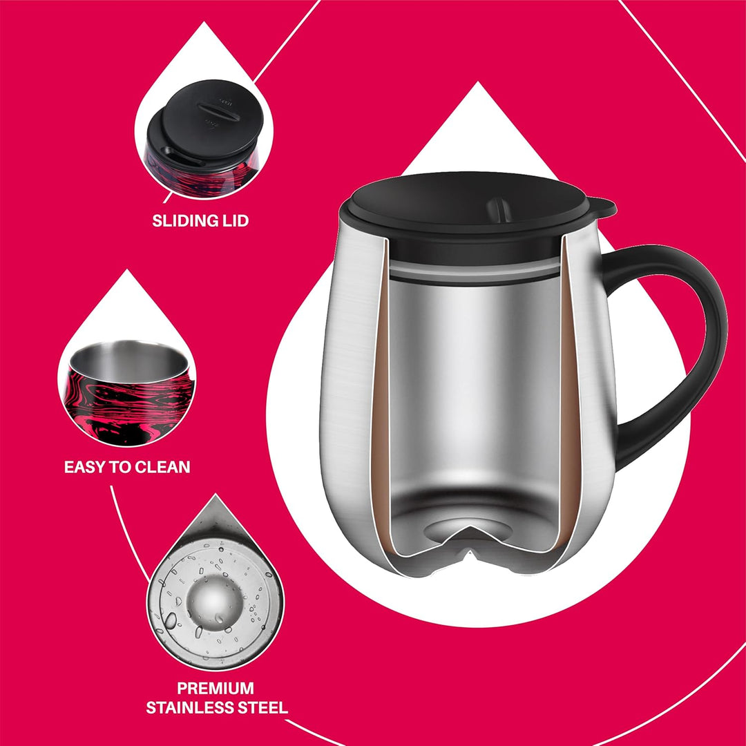 Ideus 453.6 g (470ml) Isolierter Kaffeebecher mit Griff und Deckel, doppelwandiger Edelstahl-Vakuum-