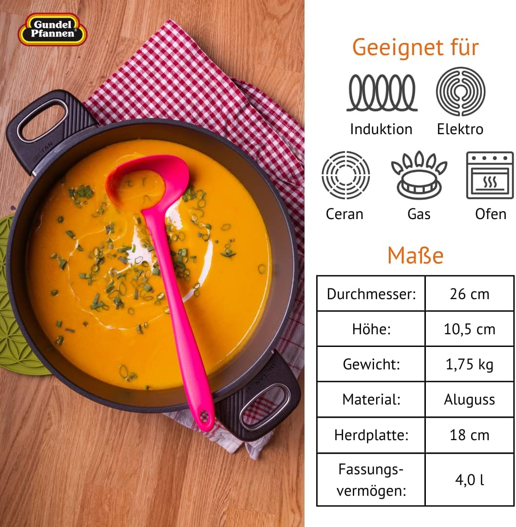 Original Gundel GUSS-BRATEN-TOPF INDUKTION, Ø 26 cm, Höhe 10,5 cm, BIOTAN-Oberfläche, backofenfeste