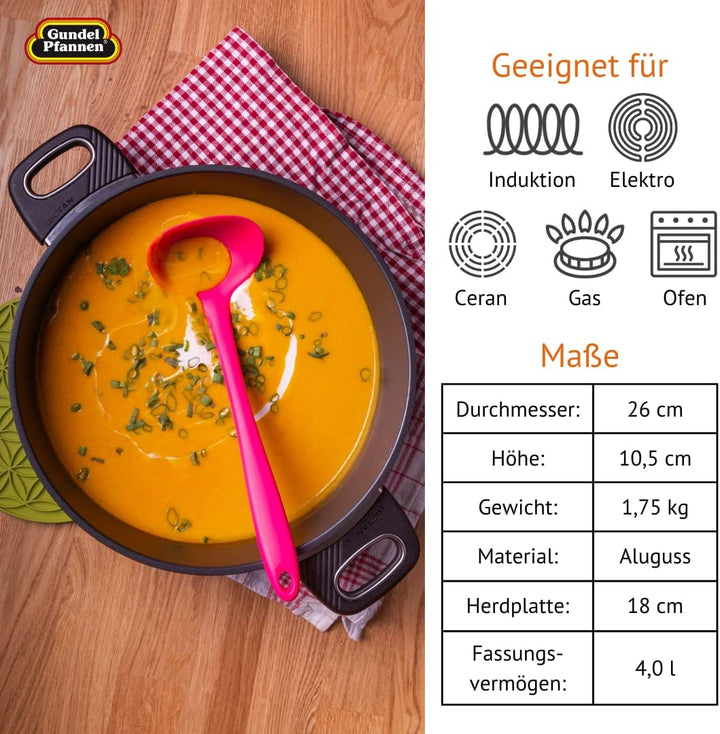 Original Gundel GUSS-BRATEN-TOPF INDUKTION, Ø 26 cm, Höhe 10,5 cm, BIOTAN-Oberfläche, backofenfeste