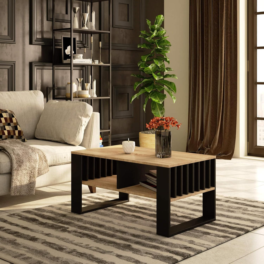AKORD Couchtisch Holz Rockford mit einem Regal, 92x45x53cm, Für Wohnzimmer, Schlafzimmer Schrank, Mi