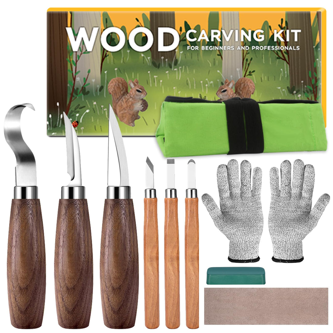10 in 1 Holzschnitzwerkzeuge Set, Schnitzset mit 6 Schnitzmessern für Holz, Holz Schnitzen Set mit S
