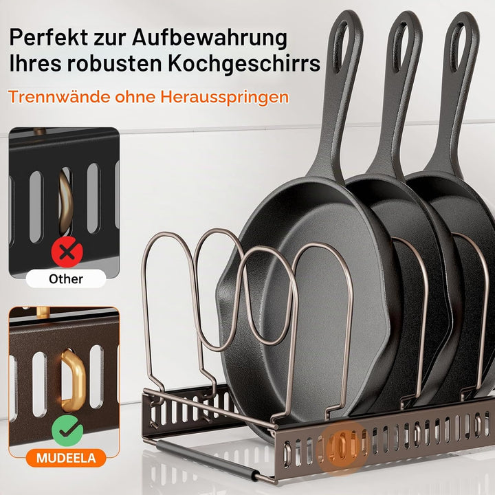 MUDEELA Topfdeckel Organizer für Schrank, Pfannenhalter für Schublade mit 12 Verstellbaren Trennwänd