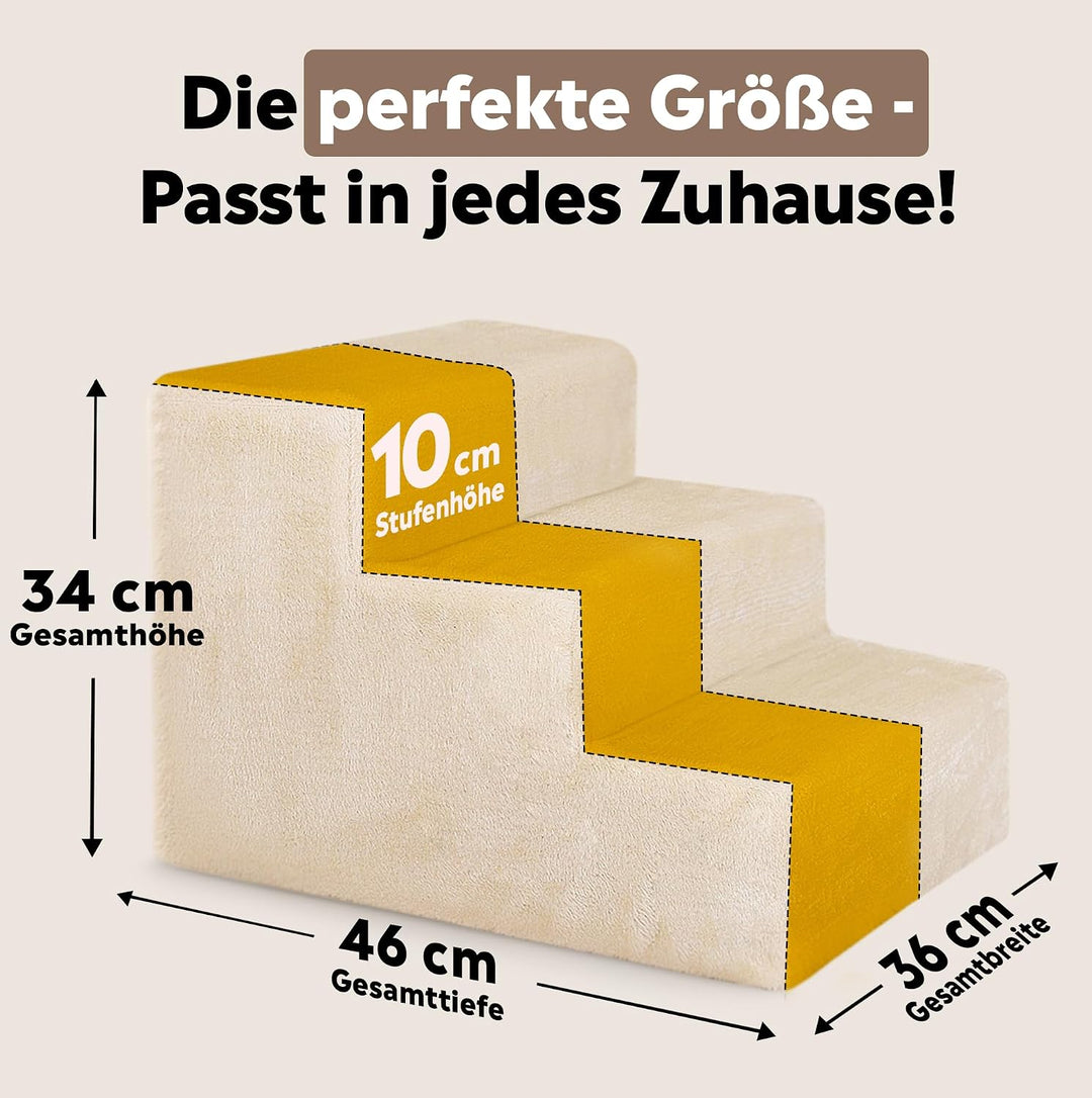 lionto Haustiertreppe Katzentreppe Hundetreppe mit Plüschbezug Farbe Beige Treppe, Beige