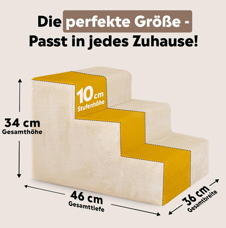 lionto Haustiertreppe Katzentreppe Hundetreppe mit Plüschbezug Farbe Beige Treppe, Beige