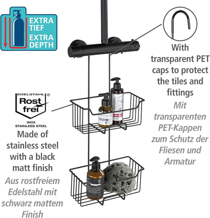 WENKO Thermostat-Dusch-Caddy Mod. Milo, 2 Etagen, Duschregal zum Hängen an die Armatur, Ablage aus E