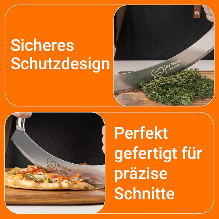 Extra scharfer Pizza Schneider/Pizzaschneider aus Edelstahl | Grosses Wiegemesser 30,5 cm mit Doppel