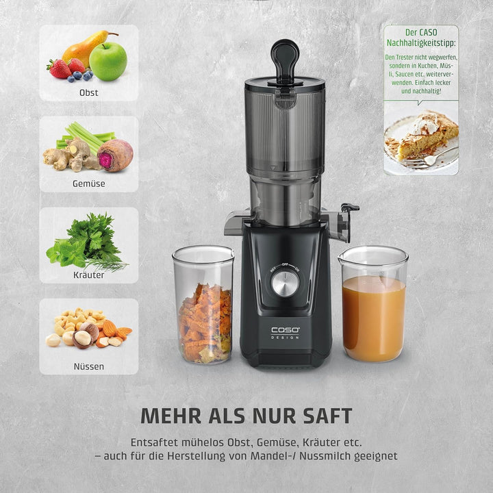 CASO Juice Fit - Slow Juicer, Sanftes und schonendes Entsaften dank niedriger Umdrehungszahl (40 U/m