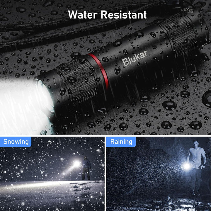 Blukar LED Taschenlampe Aufladbar, Superhelle Zoombar Mini Torch mit 4 Lichtmodi & Langer Betriebsda