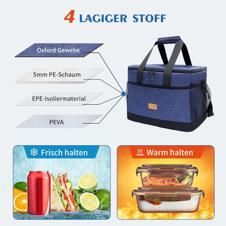 Valle Verde Multifunktionale Kühltasche – Kühlbox mit 4-lagiger Isolierung, Auslaufsicher, mit Seite