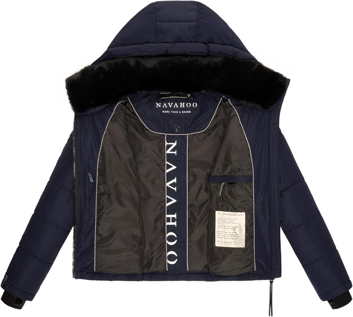 Navahoo Damen Winterjacke Steppjacke warm mit Abnehmbarer Kapuze und Kunstfellkragen Mit Liebe XIV X