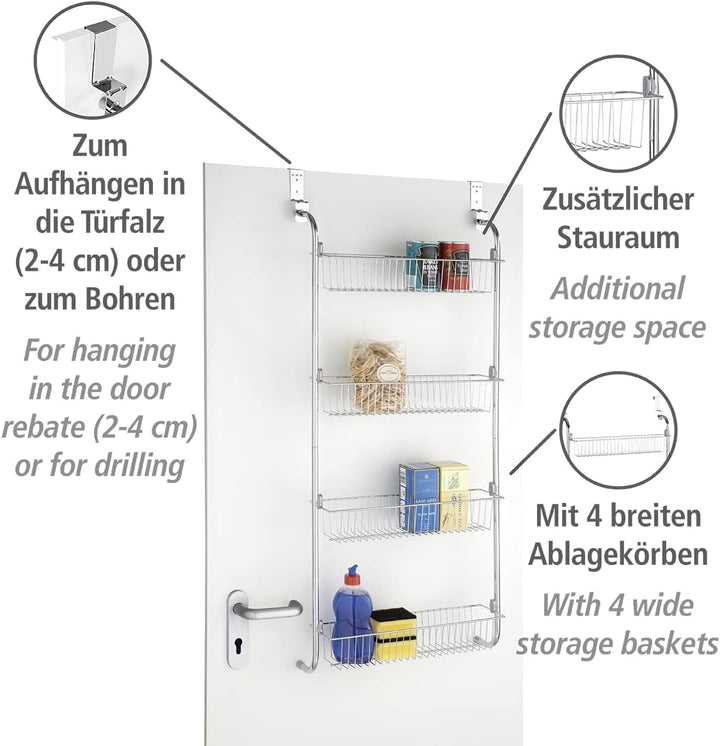 WENKO Tür-Regal, Hänge-Regal mit 4 grossen Ablagen für Haushalts-Utensilien, ideal für Küchenzubehör