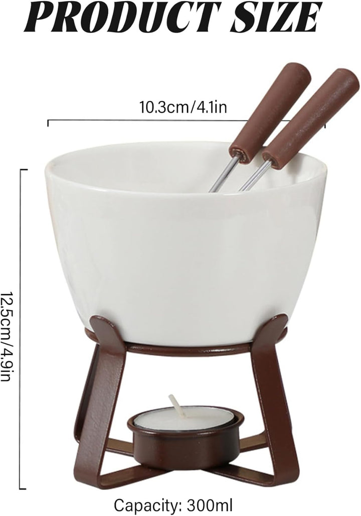 Schokoladen-Fondue-Becher, Keramik-Fondue-Becher mit 2 Gabeln, wiederverwendbarer Schokoladenschmelz