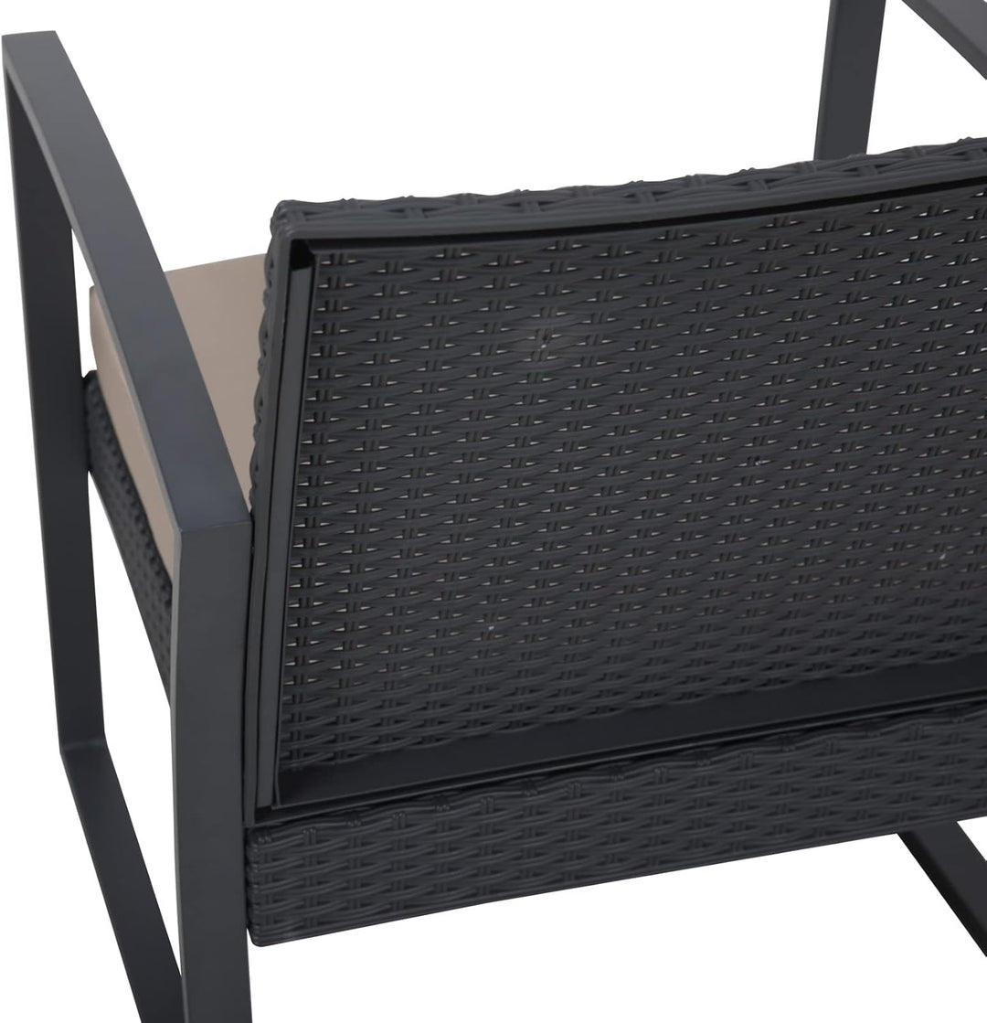 SVITA LOIS L Poly Rattan Sitzgruppe Gartenmöbel Metall-Garnitur Balkonmöbel Tisch Sessel (Schwarz)