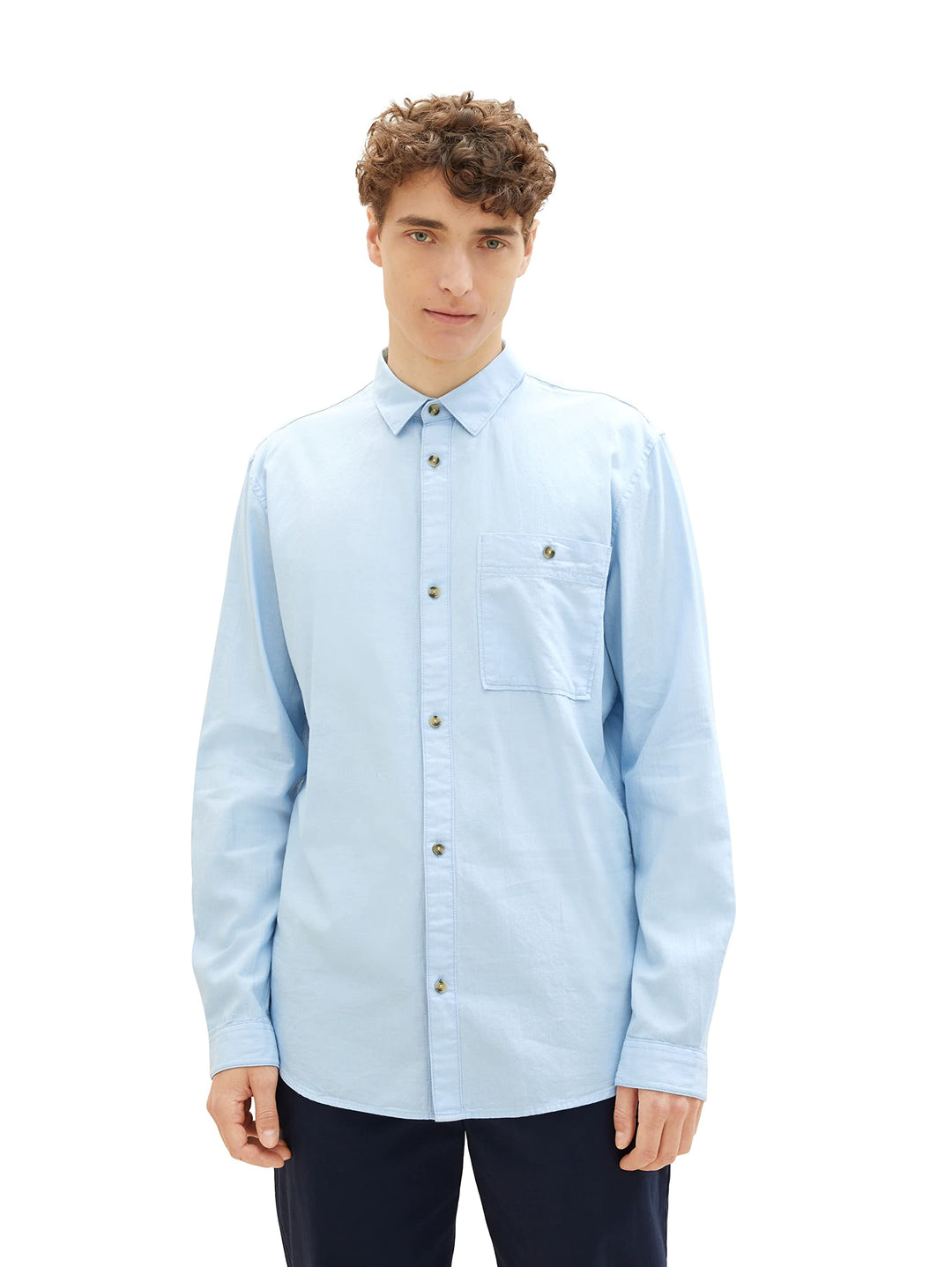 TOM TAILOR Denim Herren Denim Regular Fit Twill Hemd aus Baumwolle, 32345 - Middle Blue Mini Herring